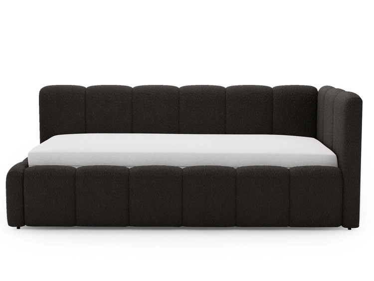 Jugendbett Einzelbett mit Bettkasten und Lattenrost 90x200 Cloud One Schwarz Bouclé-Stoff