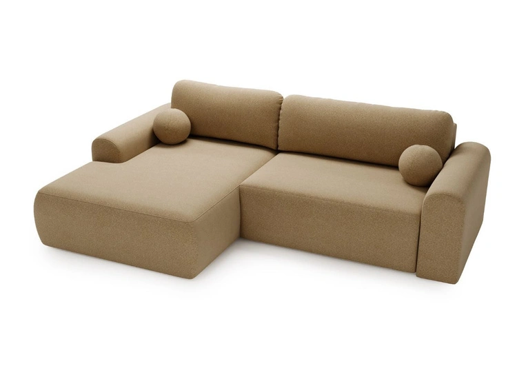 Ecksofa L-Form mit Schlaffunktion und Bettkasten Savana Links Bouclé-Stoff Hellbraun