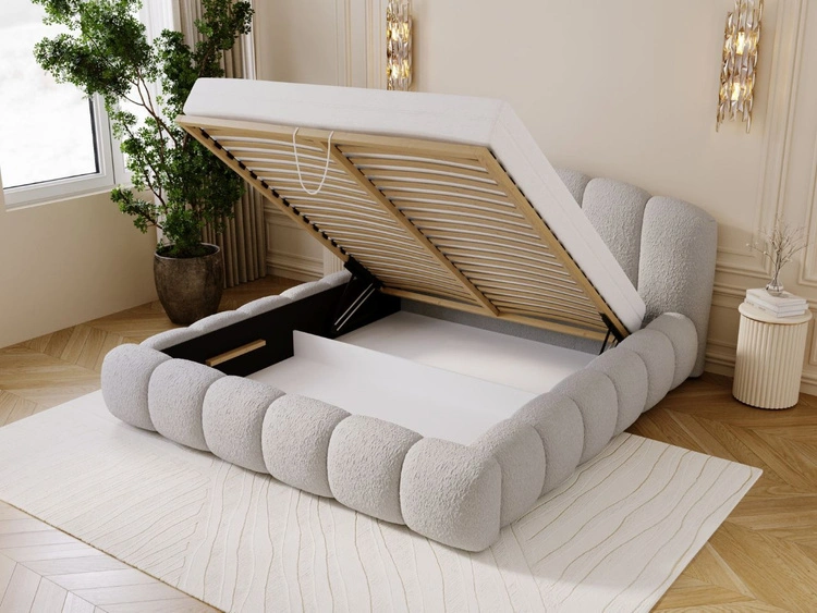 Polsterbett mit Stauraum und Lattenrost 200x200 Cloud Soft Grau