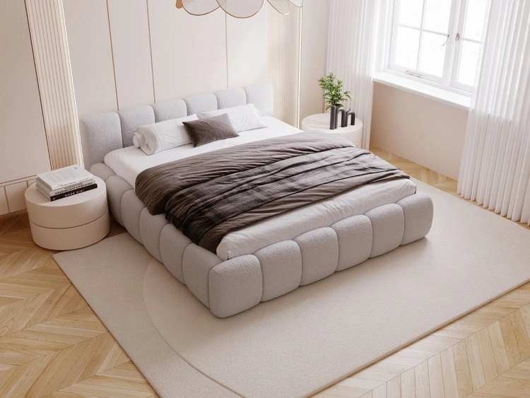 Polsterbett mit Bettkasten und Lattenrost 140x200 Cloud Low Bouclé-Stoff Grau