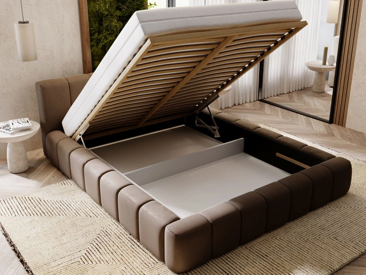 Polsterbett mit Bettkasten und Lattenrost 180x200 Split Braun