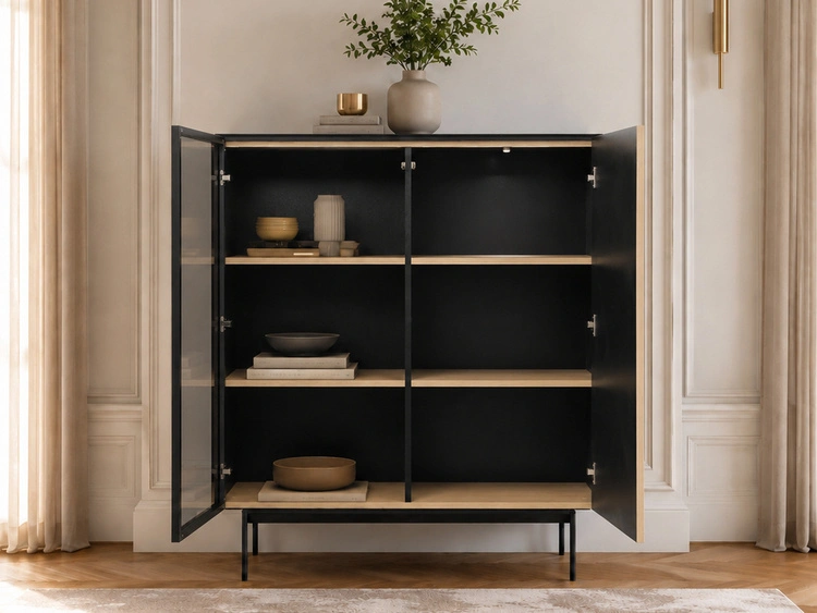 Standvitrine mit einer Glastür, LED-Beleuchtung für das Wohnzimmer Auroé Eiche Vicenza