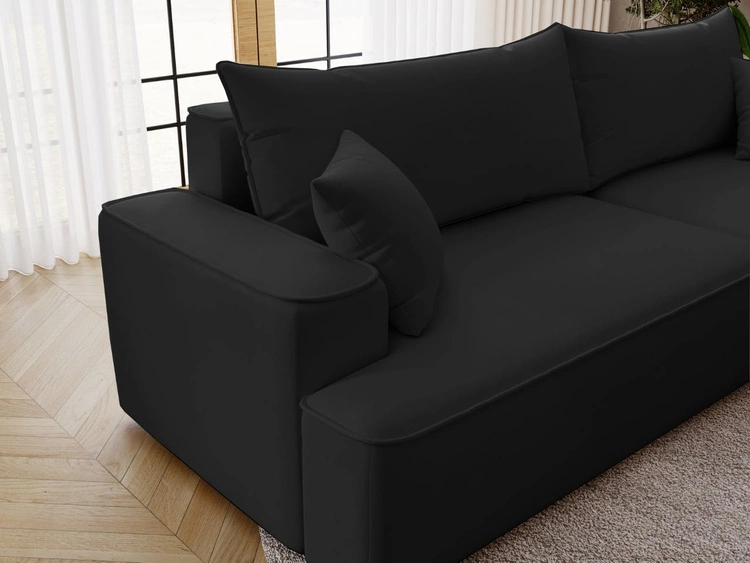 Ecksofa L-Form Rechts mit Schlaffunktion und Bettkasten California Schwarz
