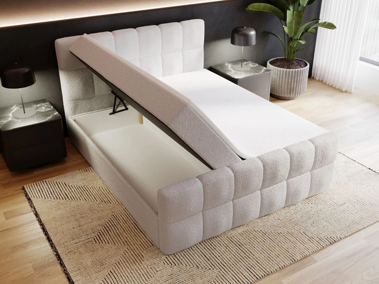 Boxspringbett mit Bettkasten 140x200 Bouclé-Stoff Alicante Grau
