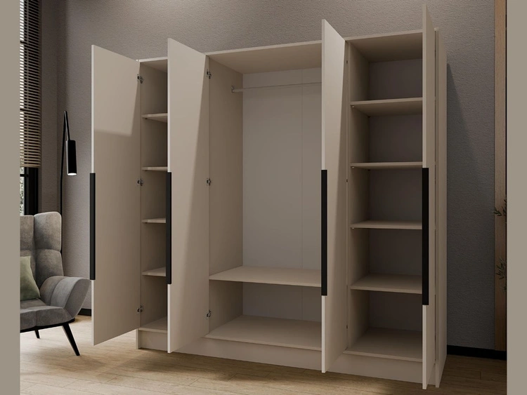 Kleiderschrank 200 cm Perugia Kaschmir mit schwarzen Griffen