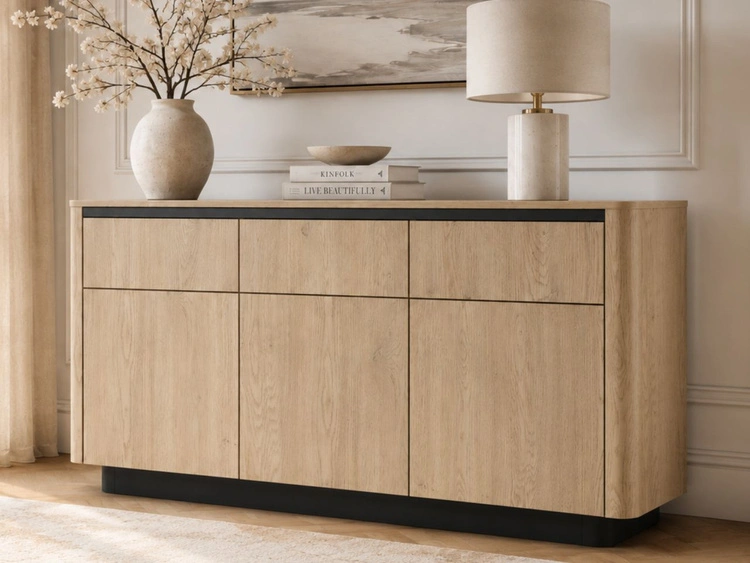 Kommode mit Türen und Schubladen 160 cm Fascino Eiche Cremona, Schwarz