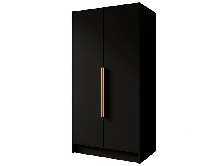 Kleiderschrank 100 cm Perugia Schwarz mit goldenen Griffen