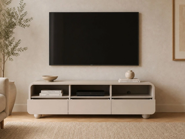 TV-Lowboard 160 cm mit Schubladen auf Kugelfüßen Soffio Kaschmir