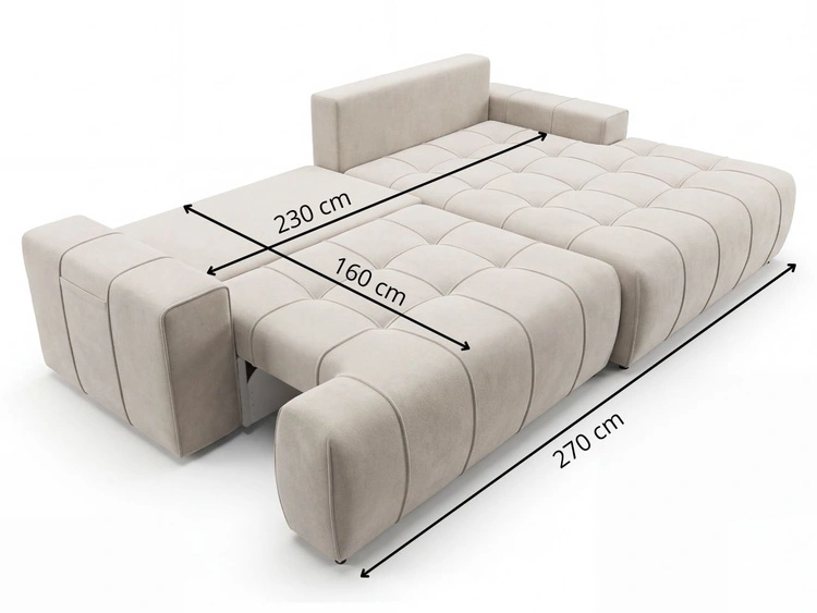 Ecksofa L-Form mit Schlaffunktion und Bettkasten Tulio Rechts Creme