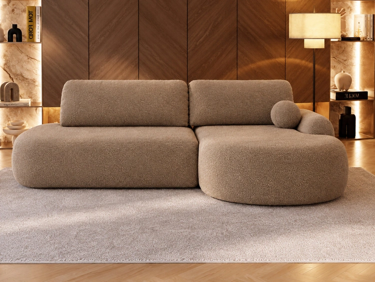 Ecksofa L-Form Rechts mit Schlaffunktion und Bettkasten Aurio O Hellbraun