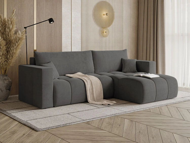 Ecksofa L-Form mit Schlaffunktion und Bettkasten Neva Dunkelgrau