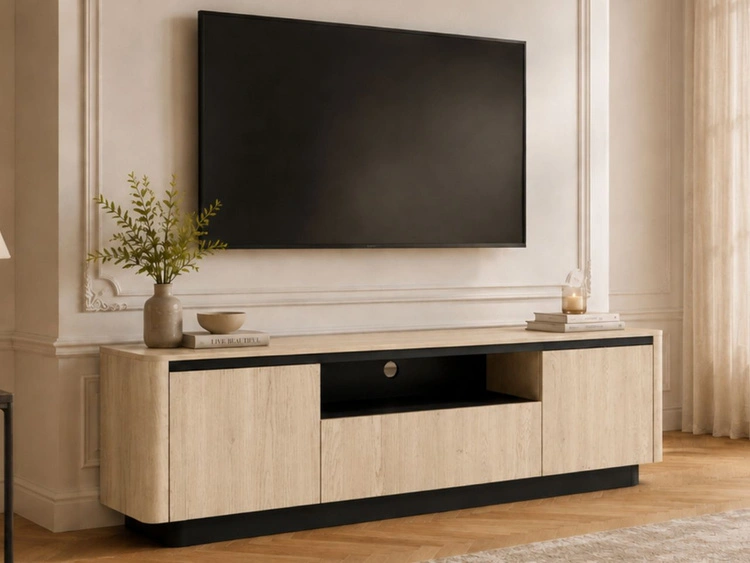 TV-Lowboard mit drei Türen Fascino Eiche Cremona / Schwarz
