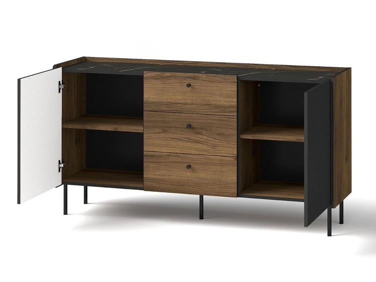 Kommode mit Türen und Schubladen 150 cm Pascale Nussbaum Warmia, Schwarz