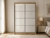 Schiebetürenschrank mit Sprossen 150 cm mit LED-Beleuchtung Ponti Eiche Sonoma, Weiß