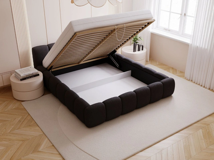 Polsterbett mit Bettkasten und Lattenrost 120x200 Cloud Low Bouclé-Stoff Schwarz
