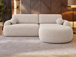Ecksofa L-Form Rechts mit Schlaffunktion und Bettkasten Aurio Creme