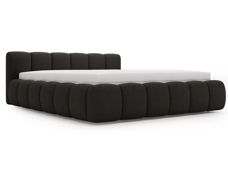 Polsterbett ohne Bettkasten mit Lattenrost 140x200 Cloud Low aus Bouclé-Stoff Schwarz