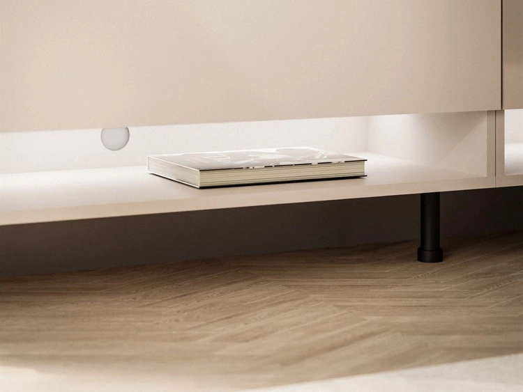 TV-Schrank für das Wohnzimmer 180 cm mit schwarzen Metallbeinen und LED-Beleuchtung Aurelie Kaschmir matt