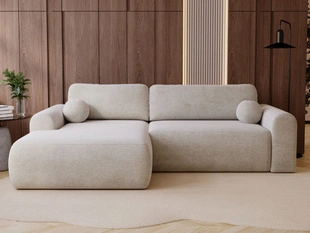 Ecksofa L-Form mit Schlaffunktion und Bettkasten Savana Links Hellbeige