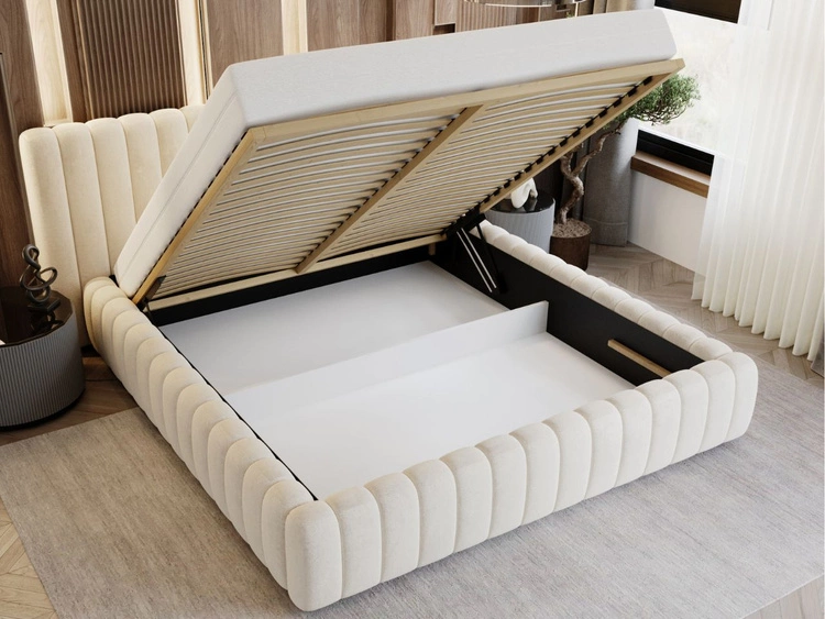 Polsterbett mit Bettkasten und Lattenrost 140x200 Bliss Beige