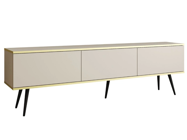 TV-Lowboard mit Türen 175 cm Diolo Beige mit glatter Front auf schwarzen Beinen