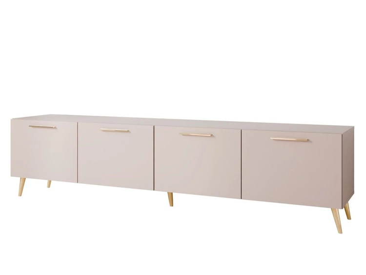 TV-Lowboard mit Türen und LED-Beleuchtung auf Goldenen Metallbeinen 200 cm Noaé Kaschmir
