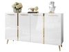 Viertürige Kommode 158 cm Glamour-Stil mit goldenen Griffen und Beinen Lunelie Weißglanz