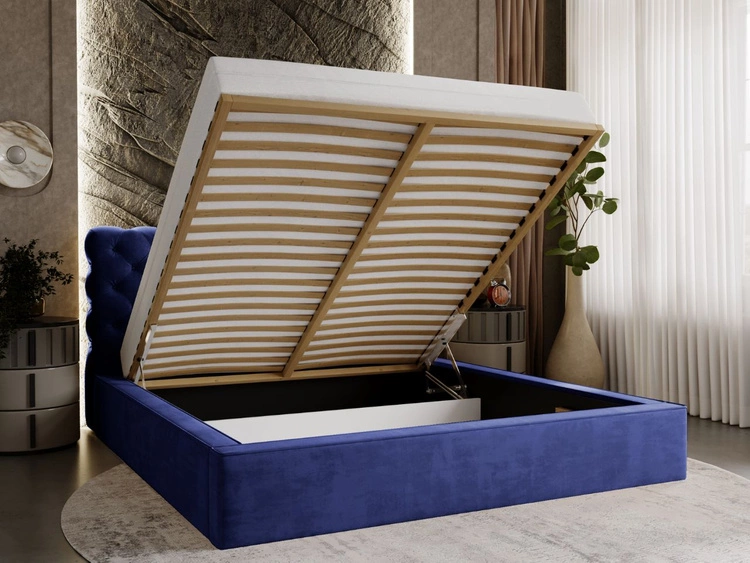 Polsterbett mit Bettkasten und Lattenrost 180x200 Apollo Blau