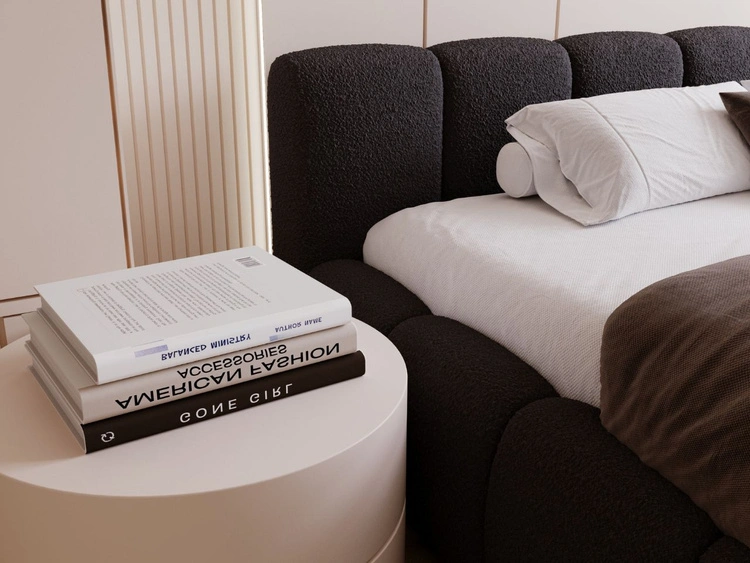 Polsterbett mit Bettkasten und Lattenrost 120x200 Cloud Low Bouclé-Stoff Schwarz
