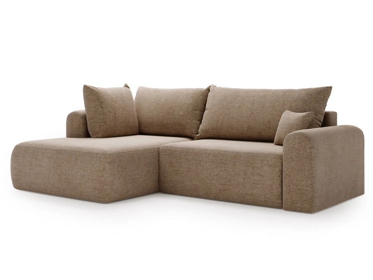 Ecksofa L-Form mit Schlaffunktion und Bettkasten Savana Bis Dunkelbeige