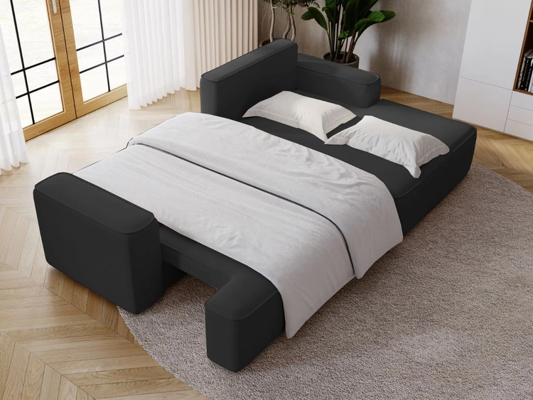Ecksofa L-Form Rechts mit Schlaffunktion und Bettkasten California Schwarz