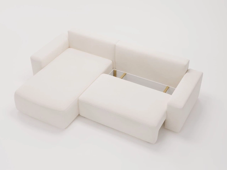 Ecksofa L-Form Links mit Schlaffunktion und Bettkasten Tazones Creme