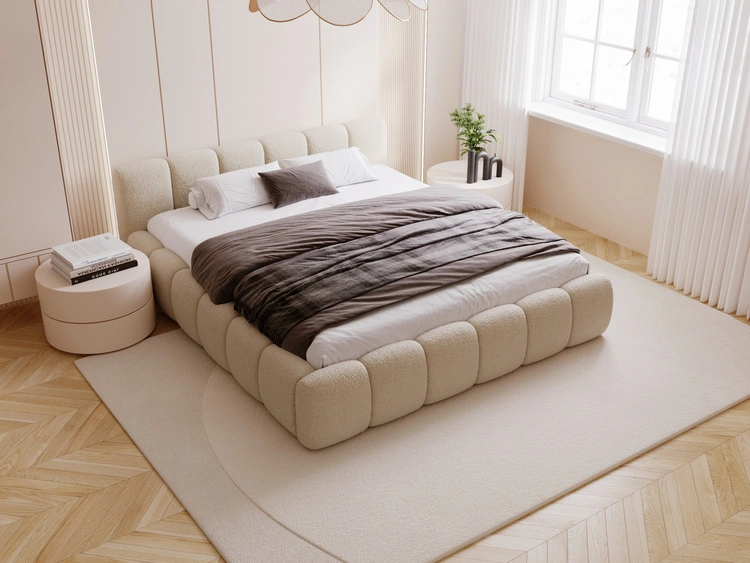 Polsterbett ohne Bettkasten mit Lattenrost 160x200 Cloud Low aus Bouclé-Stoff Dunkelbeige
