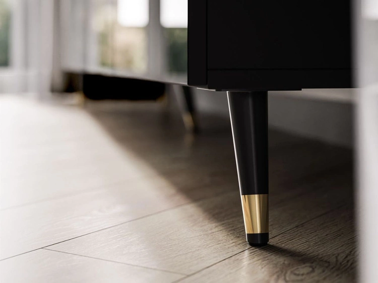 TV-Lowboard mit Türen auf Schwarz-Goldenen Metallbeinen 200 cm Noaé Schwarz Hochglanz