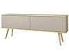 TV-Lowboard mit Türen 135 cm Diolo Beige mit geriffelter Vorderseit auf goldenen Beinen 