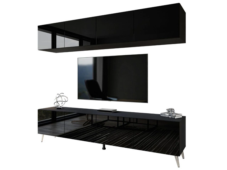 Wohnwand für das Wohnzimmer auf Silbernen Metallbeinen Noaé Weiß Hochglanz