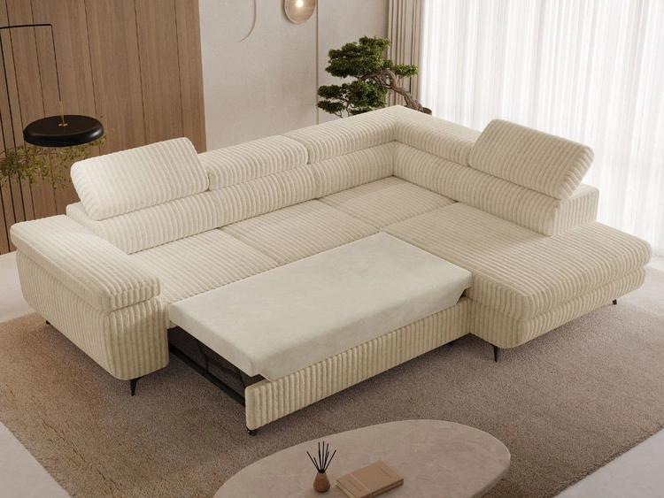 Ecksofa L-Form mit Schlaffunktion und Bettkasten Argon Rechts Beige