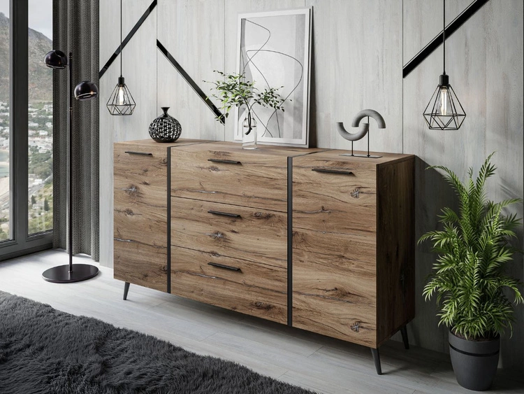 Wohnzimmer-Set im Loft-Stil auf Beinen Lunelie Eiche Flagstaff