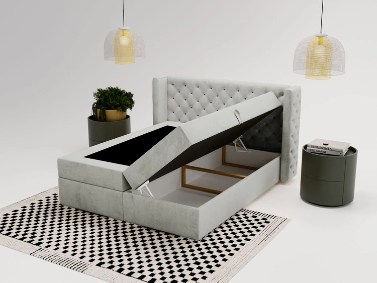 Boxspringbett mit Bettkasten 120x200 Lion Hellgrau