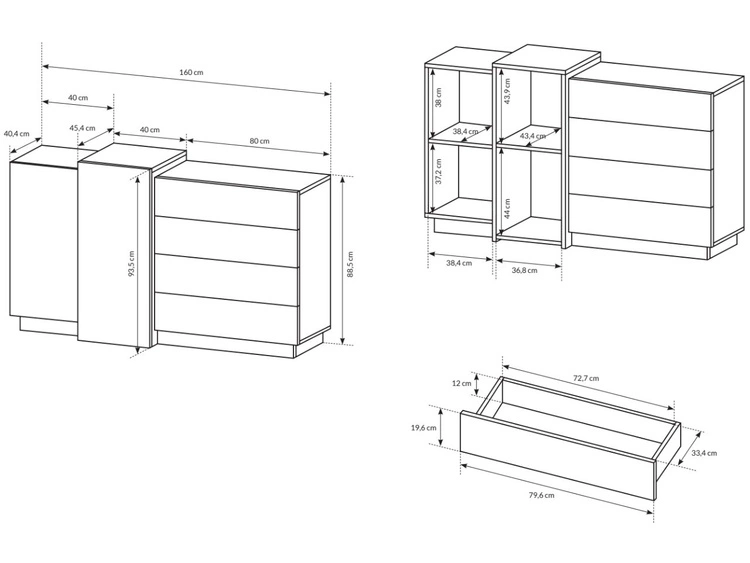 Kommode mit Türen und Schubladen Morten Weiß, Goldene Craft Eiche