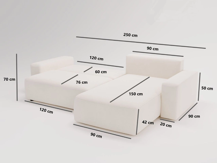 Ecksofa L-Form Rechts mit Schlaffunktion und Bettkasten Tazones Hellgrau