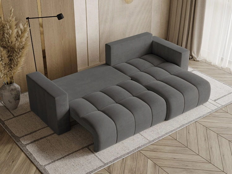 Ecksofa L-Form mit Schlaffunktion und Bettkasten Neva Dunkelgrau