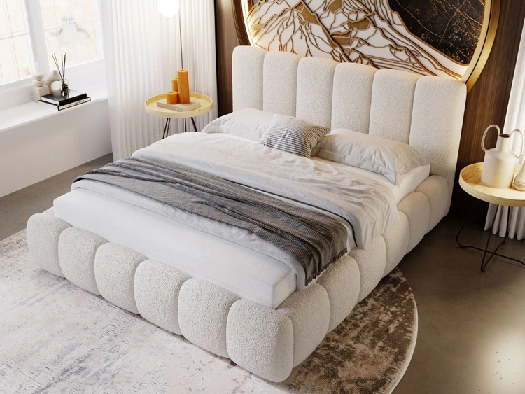 Polsterbett mit Bettkasten und Lattenrost 160x200 Cloud Bouclé-Stoff Beige