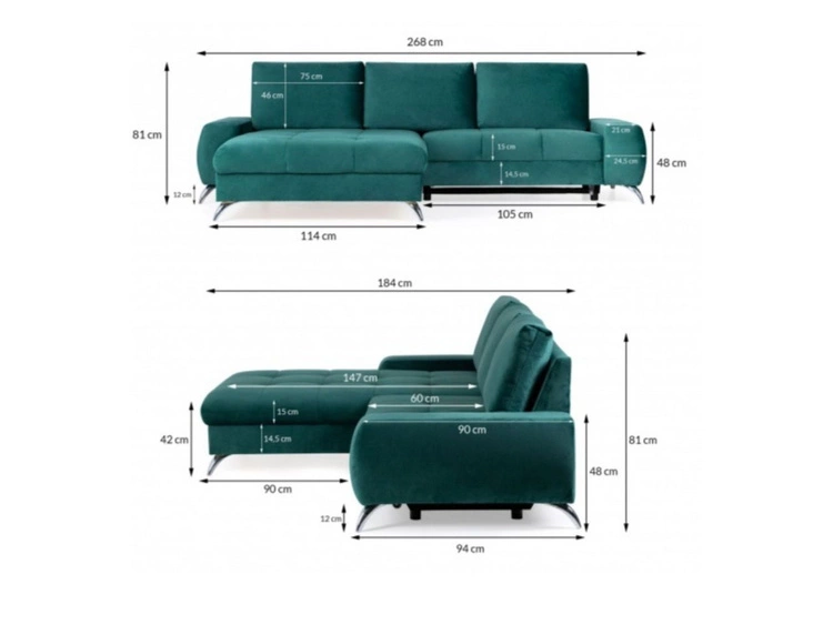 Ecksofa L-Form Rechts mit Schlaffunktion und Bettkasten Tonny Gelb