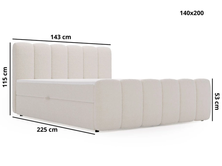 Boxspringbett mit Bettkasten 140x200 Bouclé-Stoff Cloud Grau