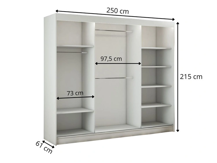 Schiebetürenschrank 250 cm mit Spiegel und LED-Beleuchtung Luzio Weiß