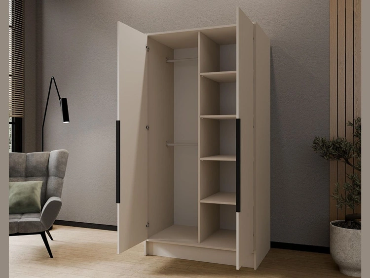Kleiderschrank mit Spiegel 100 cm Lucca Kaschmir mit schwarzen Griffen