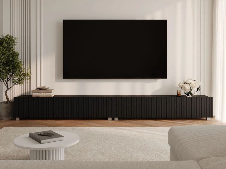 TV-Lowboard mit Türen 300 cm Kioto Schwarz matt