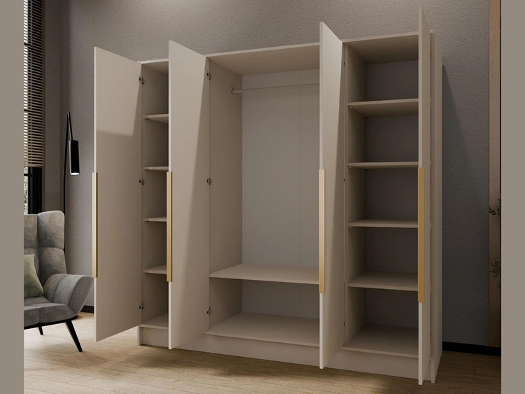 Kleiderschrank mit Spiegel 200 cm Lucca Kaschmir mit goldenen Griffen