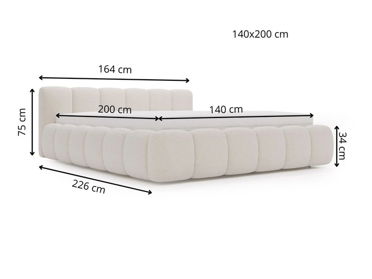 Polsterbett ohne Bettkasten mit Lattenrost 140x200 Cloud Low aus Bouclé-Stoff Braun